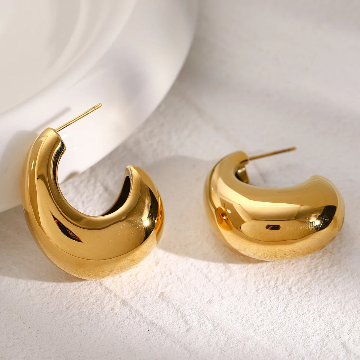 18k gold stainless steel/irregular design, unique C-shaped earrings, ins minimalist earrings